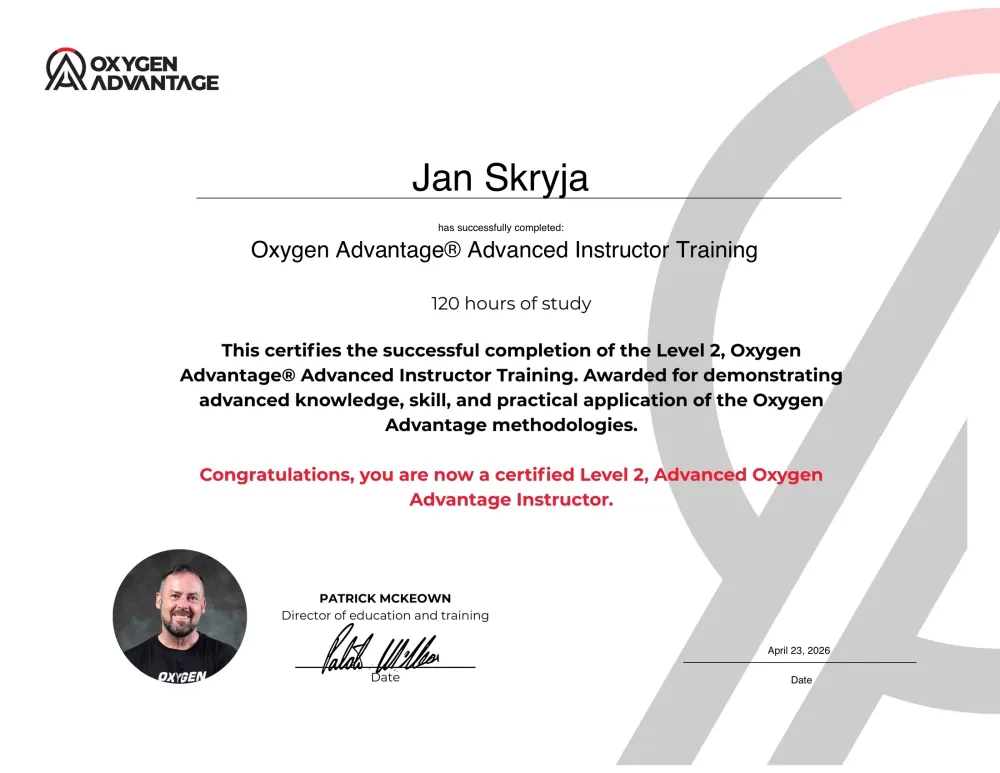 Certifikát Oxygen Advantage: Jan Skryja